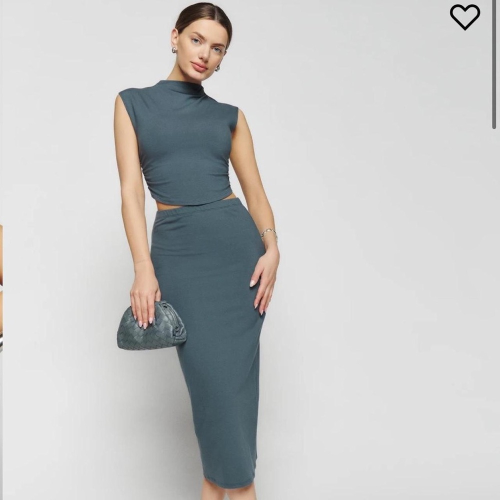 REFORMATION Teal Sleeveless Midi Skirt Set